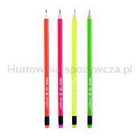 Ołówek drewniany z gumką KEYROAD, HB, trójkątny, fluoresencyjne, 48 szt., w tubie - 2