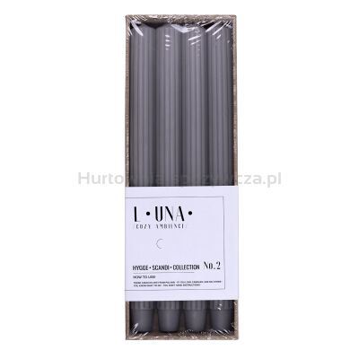 Świeca stołowa długa ryflowana DONAU HOME, 25x300 mm, 4 szt., szara