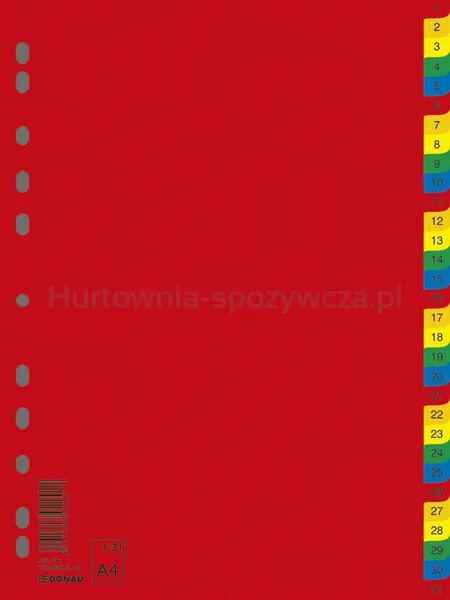 Donau Przekładki Pp, A4, 230X297Mm, 1-31, 31 Kart, Mix Kolorów 