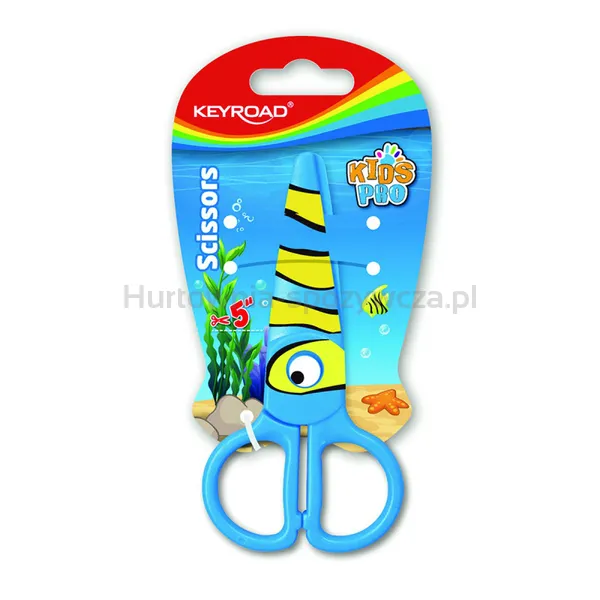 Nożyczki szkolne KEYROAD, 12,2cm, bezpieczne, ryba, blister, niebieskie