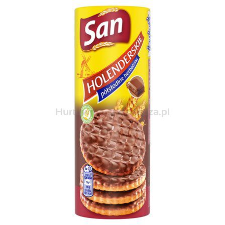Herbatniki holenderskie SAN, półsłodkie, w czekoladzie, 170g