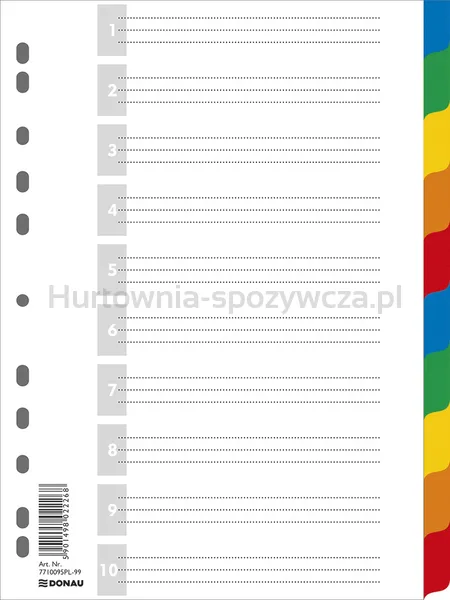 Przekładki Donau, Pp, A4, 225X297Mm, 10+1 Kart, Mix Kolorów