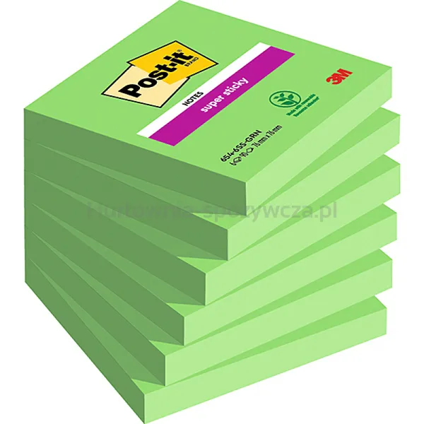 Post-It Karteczki Samoprzylepne Super Sticky (654-6Ss-Aw), 76X76Mm, 1X90 Kartek, Zielone 