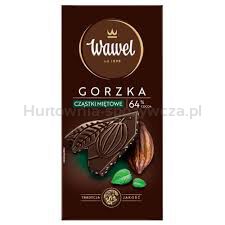 Wawel Czekolada Premium Gorzka 64% cocoa Cząstki miętowe 90g