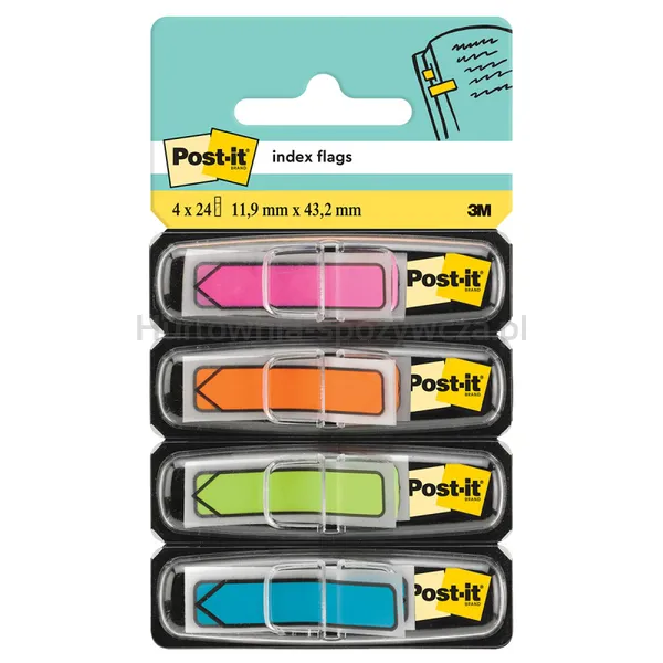 Post-It Zakładki indeksujące (684-ARR4), PP, 11,9x43,2mm, strzałka, 4x24 kart., mix kolorów neonowy 