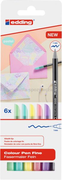 Edding Pisak z cienką końcówką e-1200/6 S 1mm, 6 szt., pudełko, mix kolorów pastel 
