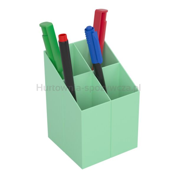Przybornik na biurko ICO kwadratowy, plastikowy, 4 komory, pastelowy zielony - 2