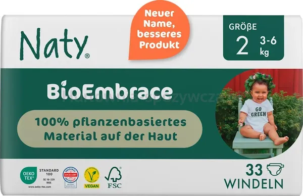 Ekologiczne pieluchy jednorazowe, rozmiar 2, 3-6 kg, 33 szt