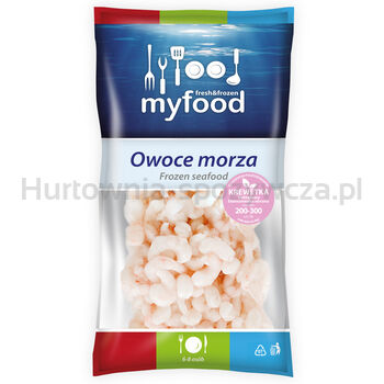 MyFood Krewetki koktajlowe, blanszowane, obrane, rozmiar: 200-300 szt./lb (440-660 szt./kg), produkt głęboko mrożony, glazurowane, 800 g /1000 g