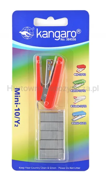 Zszywacz Kangaro Mini-10/Y2+zszywki, zszywa do 10 kartek, blister, czerwony