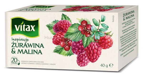 Herbata VITAX Inspirations, żurawina z maliną, 20 torebek