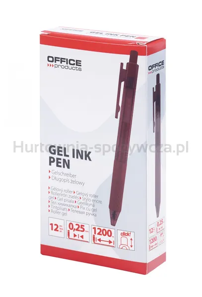 Długopis automatyczny żelowy OFFICE PRODUCTS,  gr. linii 0,25mm, dł. linii 1200m, czerwony