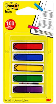 Post-It Zakładki indeksujące (684-ARR1), PP, 11,9x43,2mm, strzałka, 5x20 kart., mix kolorów [BIURO]