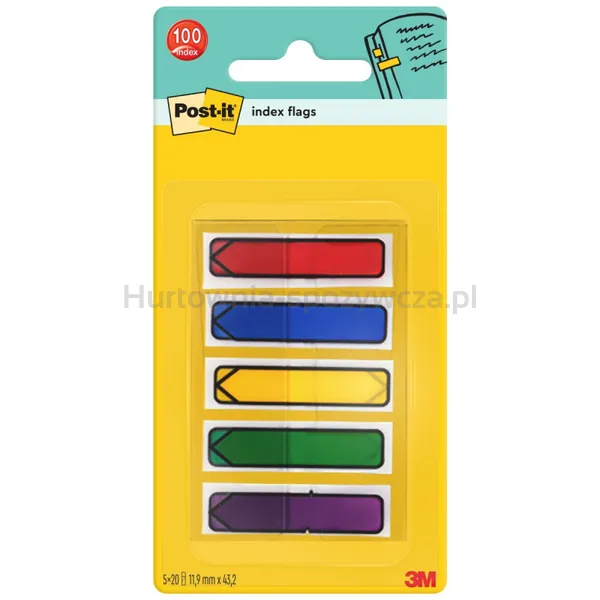 Post-It Zakładki indeksujące (684-ARR1), PP, 11,9x43,2mm, strzałka, 5x20 kart., mix kolorów 