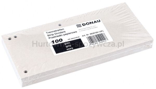 Przekładki DONAU, karton, 1/3 A4, 235x105mm, 100szt., szare - 2