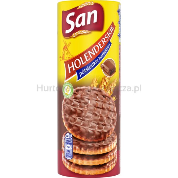 Herbatniki holenderskie SAN, półsłodkie, w czekoladzie, 170g