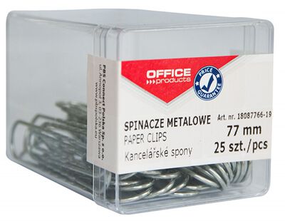 Office Products Spinacze metalowe 77mm, w pudełku, 25szt., srebrne [BIURO]