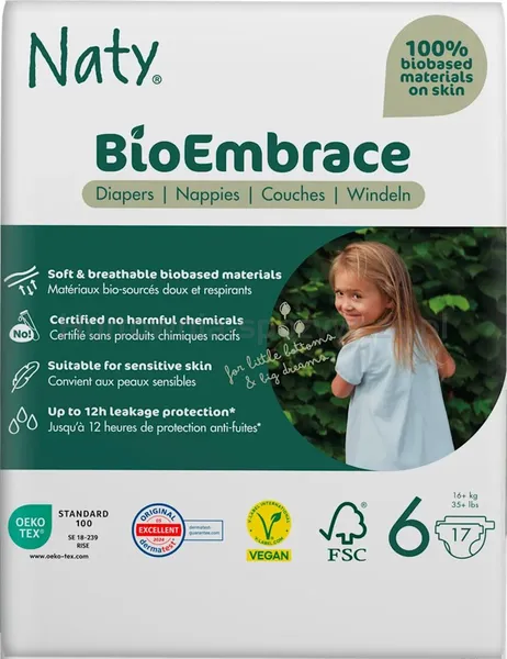 Ekologiczne pieluchy jednorazowe, rozmiar 6, 16 kg+, 17 szt