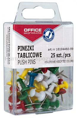 Pinezki kolorowe beczułki OFFICE PRODUCTS, w pudełku, 25szt., mix kolorów