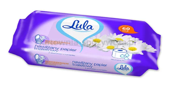 Nawilżany papier toaletowy, LULA, z ekstraktem z rumianku, 60 szt., biały papier
