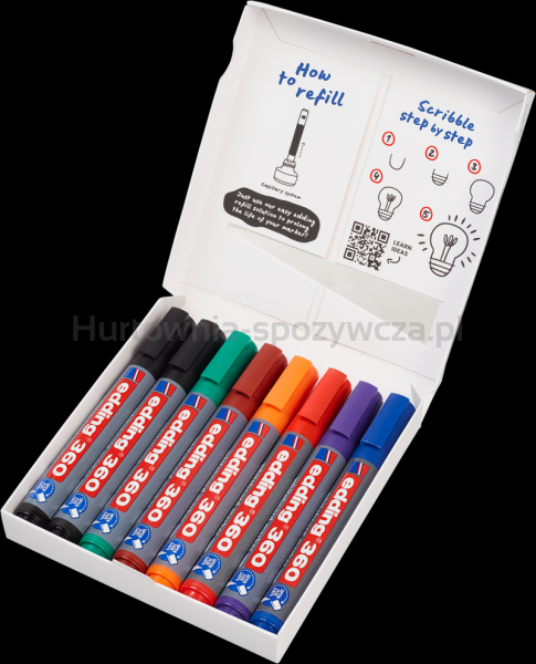 Marker do tablic e-360 EDDING, 1,5-3mm, 8 szt., mix kolorów - 3