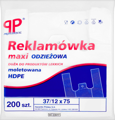 Profesional Gastronomy Reklamówki Hd Maxi Odzieżowa Biała 200 Szt Hdpe