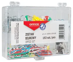 Office Products Zestaw Biurowy (Pinezki, Klipy I Spinacze) Mix 153Szt., Mix Kolorów 