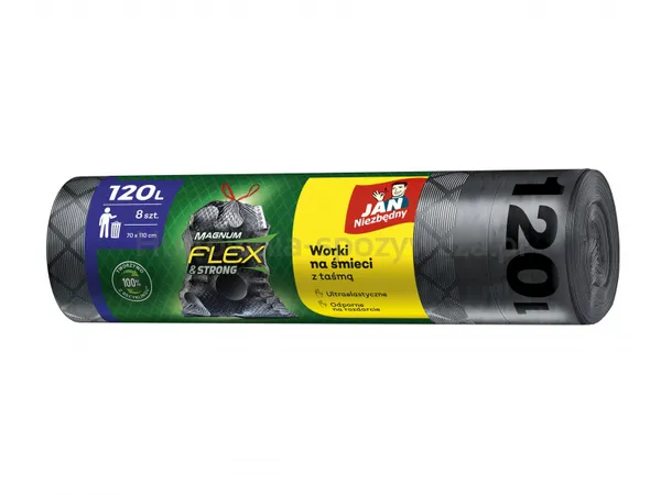 Jan Niezbędny Worki na śmieci magnum flex&strong, LDPE, z taśmą, 120l, 8szt., czarne