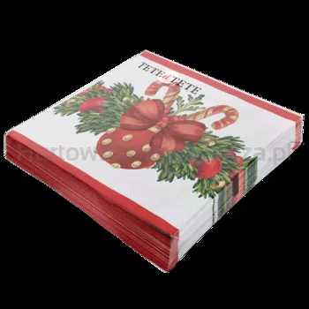 Tete A Tete Serwetki Red Christmas Bauble 3-Warstwowe 33X33Cm Składane 1/4 20Szt. W Paczce