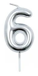 Świeczka PARTY GO, cyfra 6, 6cm, srebrna