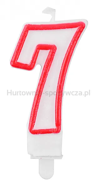 Świeczka PARTY GO, cyfra 7, 9cm, biało-czerwona