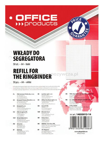 Office Products Wkład do segregatora A4, w kratkę, 50 kart., biały [BIURO]