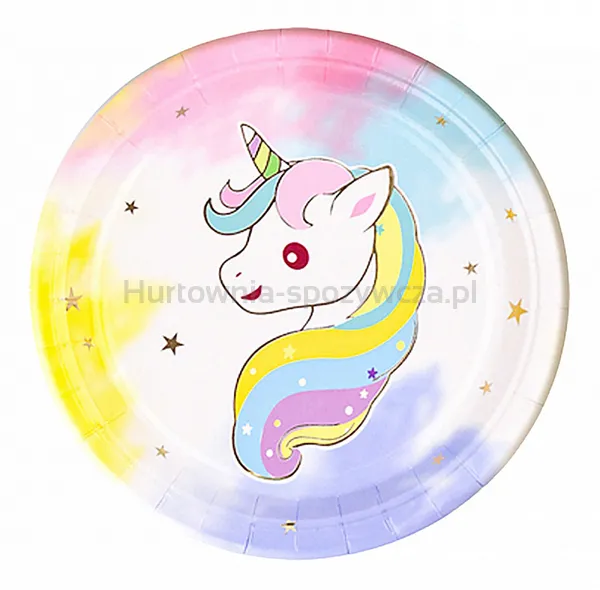 Talerz papierowy PARTY GO Unicorn, 18cm, 8 szt., mix kolorów